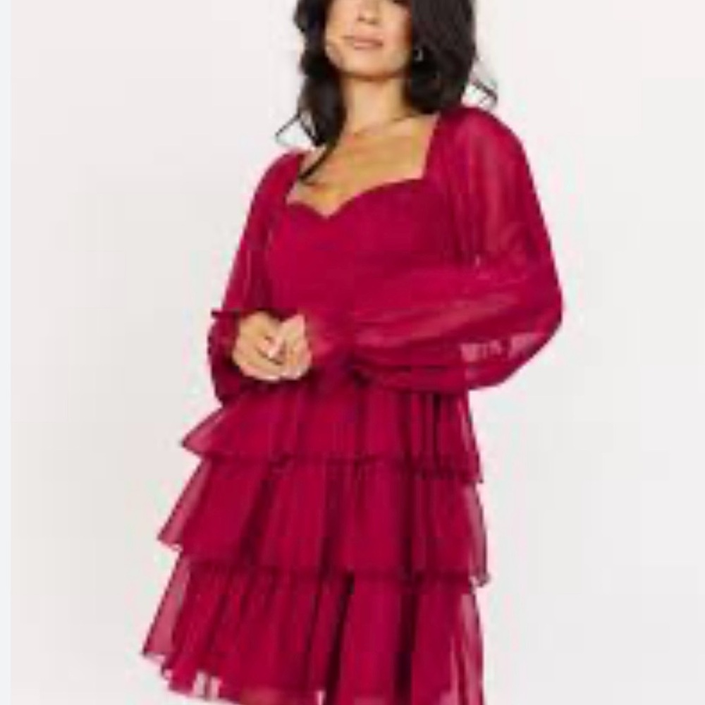 Baltic Born Burgundy Long Sleeve Tiered Dress